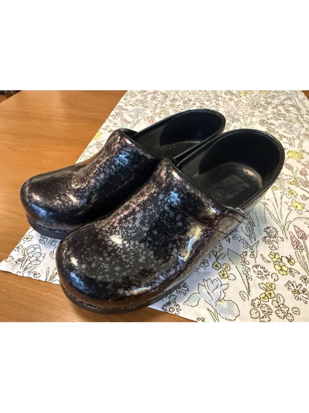 Dansko Women’s Size 38 (7/8)  Black Iridescent Slip-On Clogs